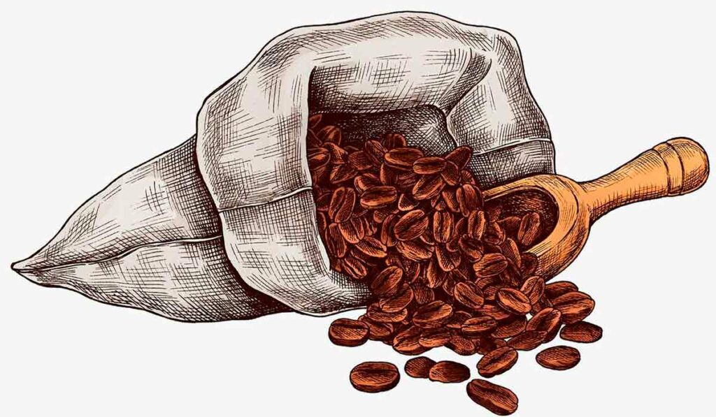 Ilustração de saca de café com dosador