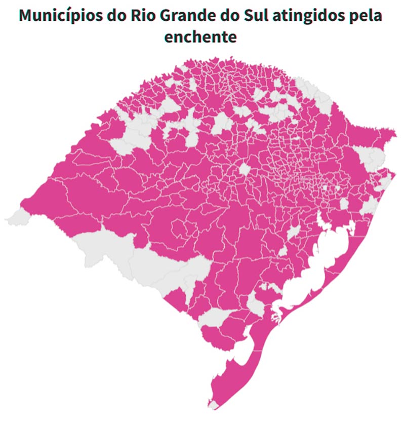 Municípios do Rio Grande do Sul atingidos pela enchente