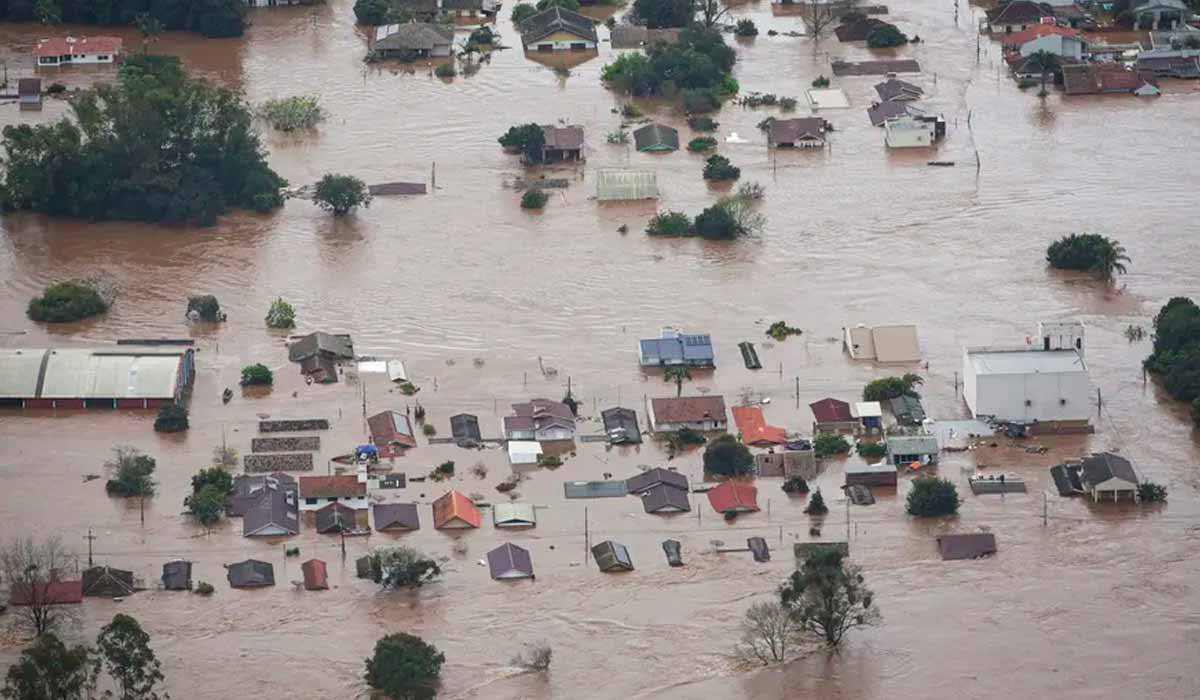 Enchente em Muçum, setembro de 2023, em Rio Grande do Sul, causada por ciclone extratropical — Foto: Mateus Bruxel