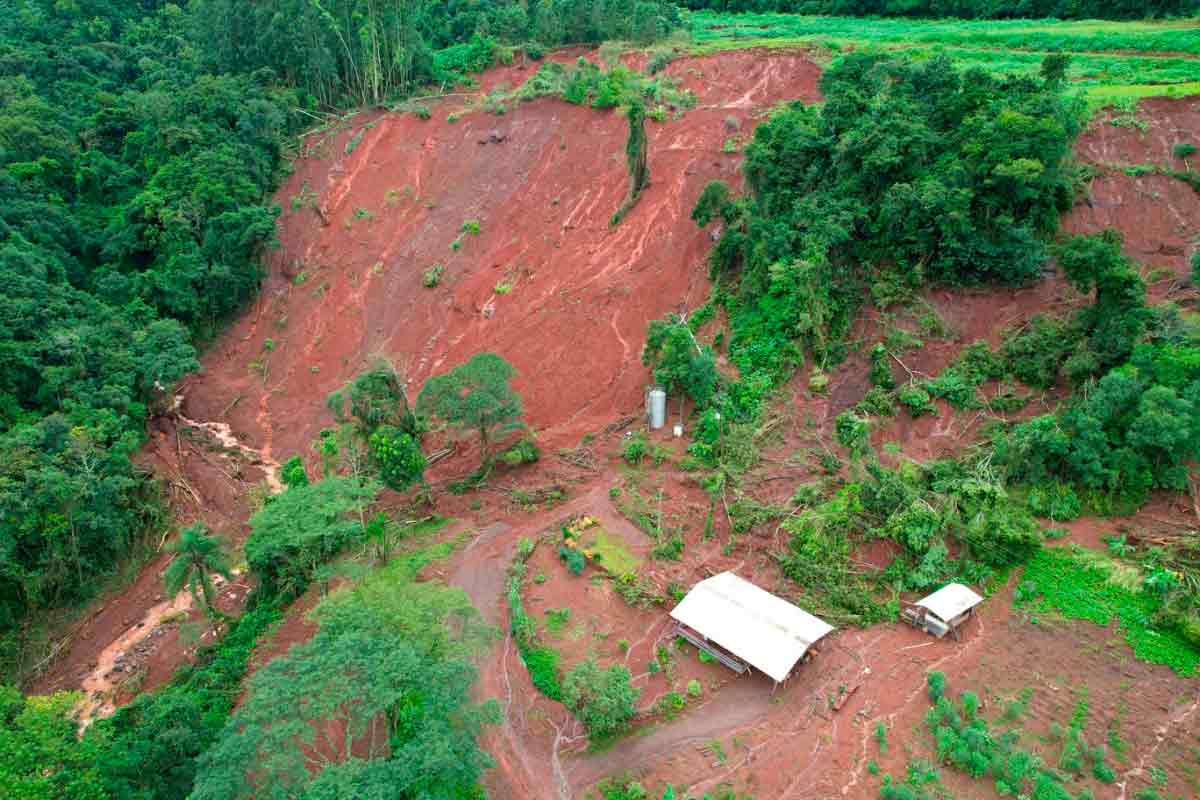 Propriedade rural atingida pelas chuvas no município de Linha Nova, RS