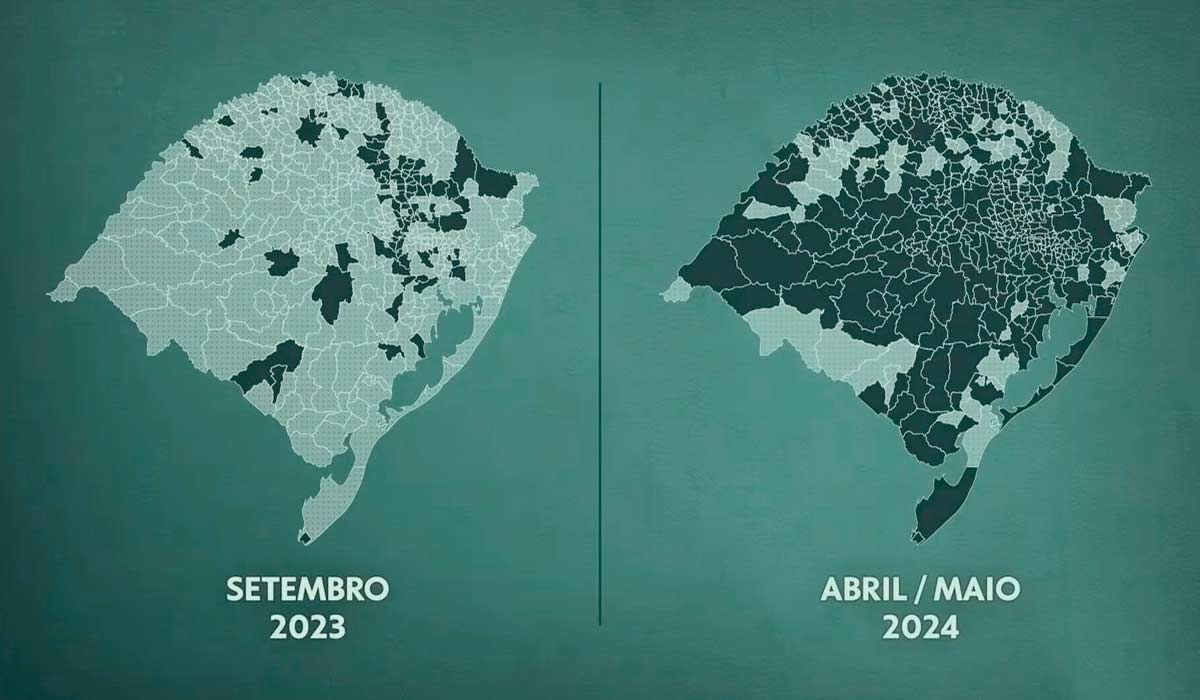 Comparativo das áreas afetadas com as chuvas de setembro de 2023 e de abril/maio de 2024