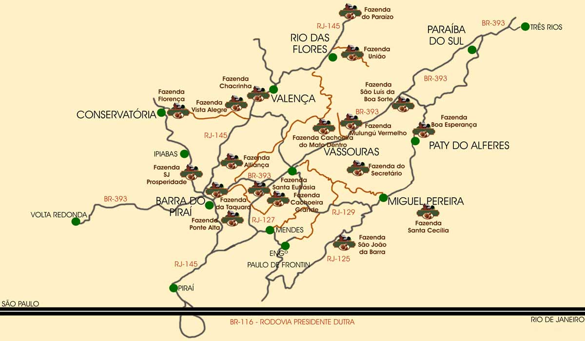 Mapa do Vale do café no RJ