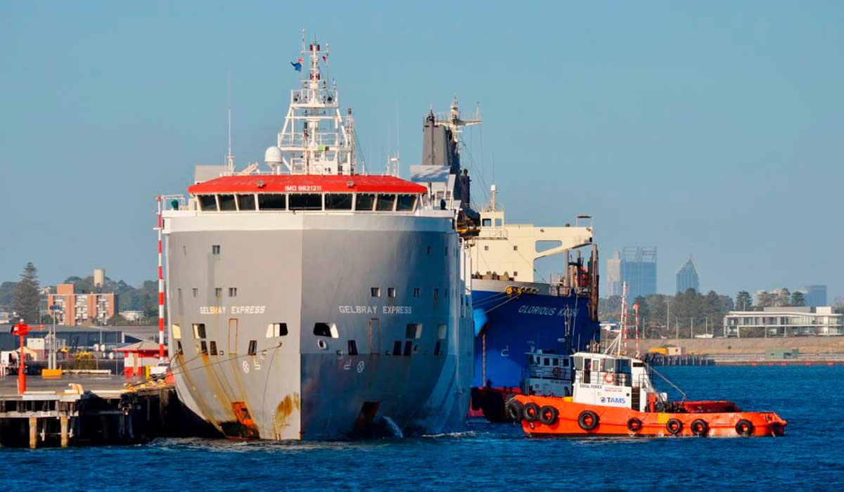 O navio Gelbray Express é holandês mas navega com a bandeira de Cingapura - Foto: Bahnfrend/Wikimedia Commons