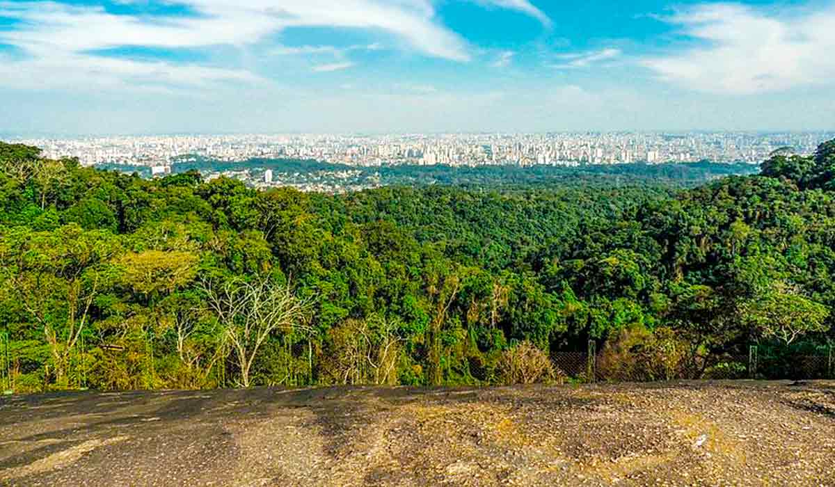 A cidade de São Paulo vista a partir da Pedra Grande, na Mata Atlântica do Parque Estadual da Cantareira, zona norte da capital, a 1.010 metros acima do nível do mar