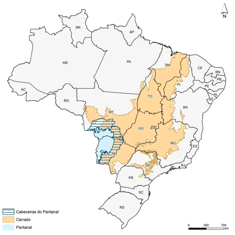 Mapa mostra cabeceiras dos rios do pantanal em área de cerrado - Imagem: WWF