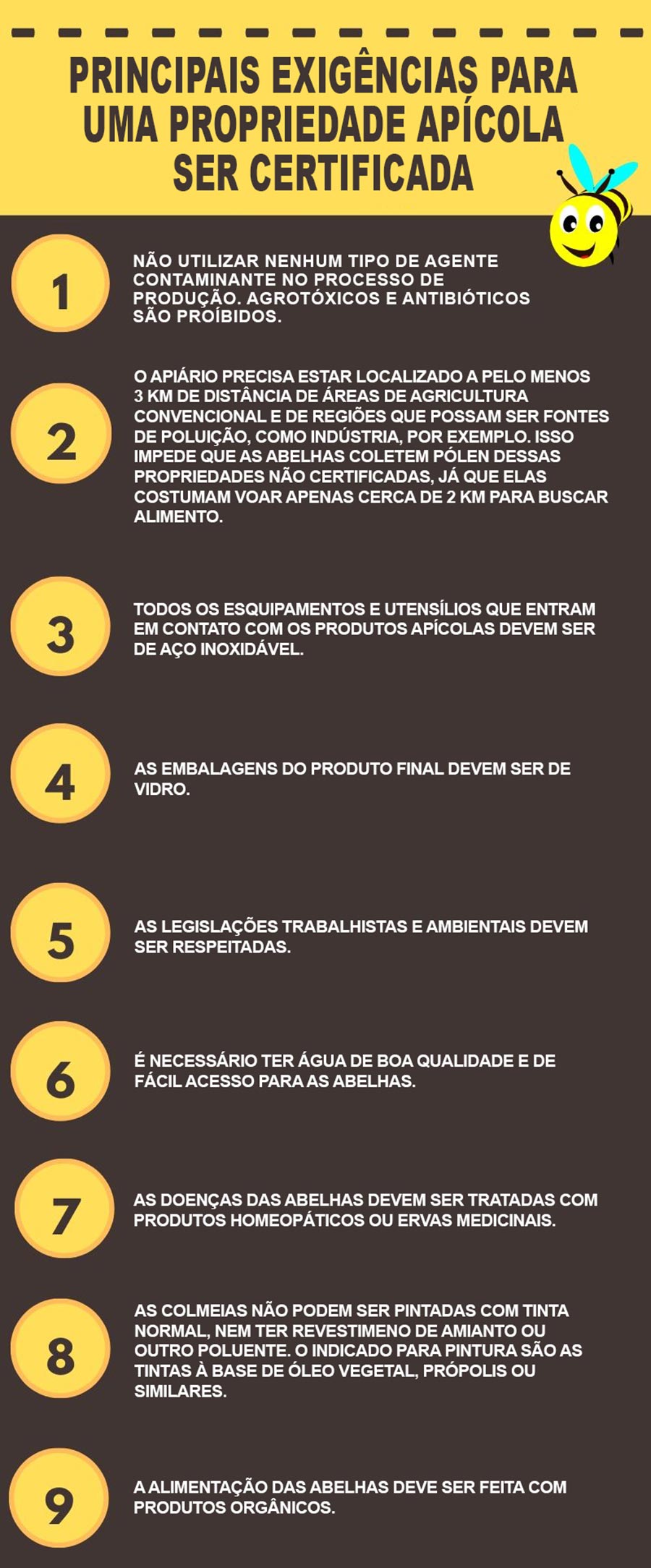 Principais exigências para uma propriedade apícola ser certificada - Fonte: Maneje Bem