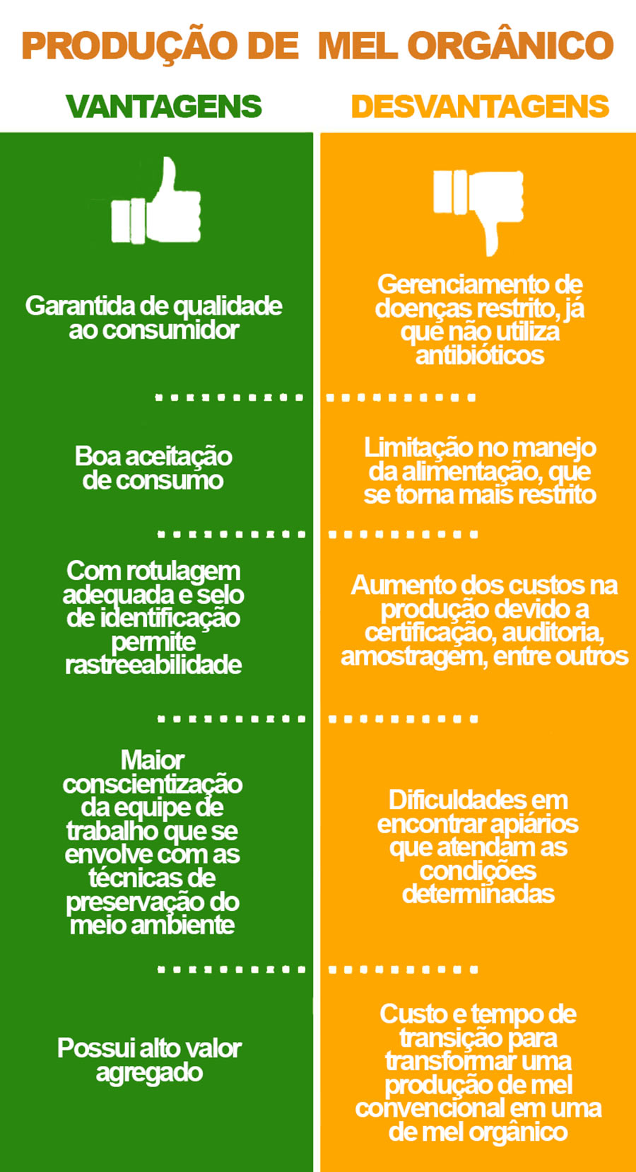 Vantagens e desvantagens da produção de mel orgânico - Fonte: Maneje Bem