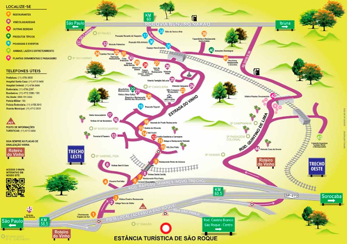 Roteiro do Vinho - Mapa da região com as vinícolas, hotéis, etc