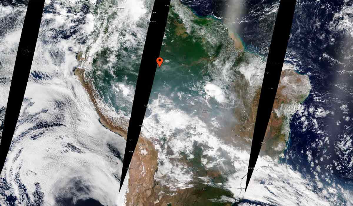 Imagem da plataforma WorldView da Nasa em 20 de agosto mostra fumaça em deslocamento pela América do Sul