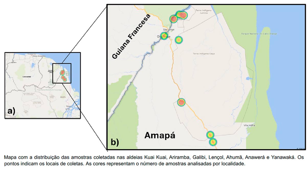 Mapa com a distribuição das amostras coletadas