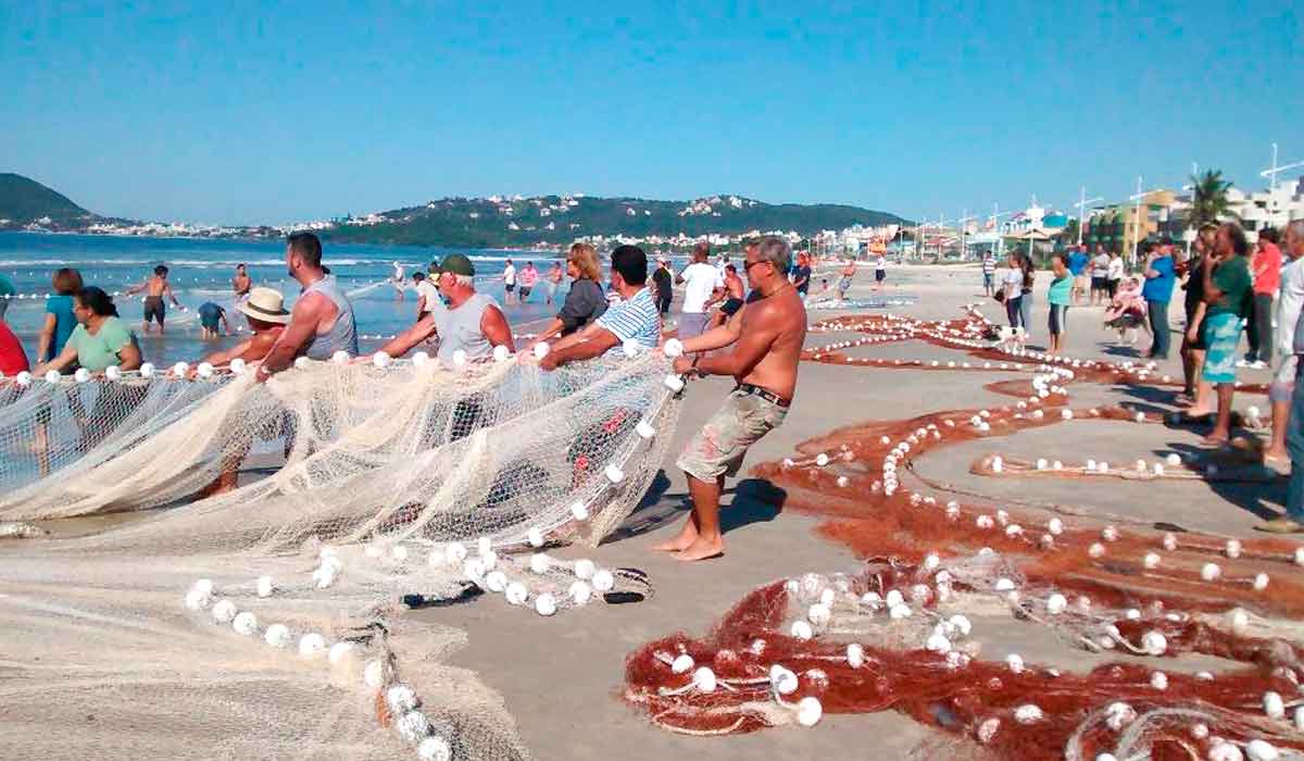 O arrasto de praia é uma tradição da pesca da tainha em SC, reunindo pescadores artesanais, membros da comunidade e visitantes