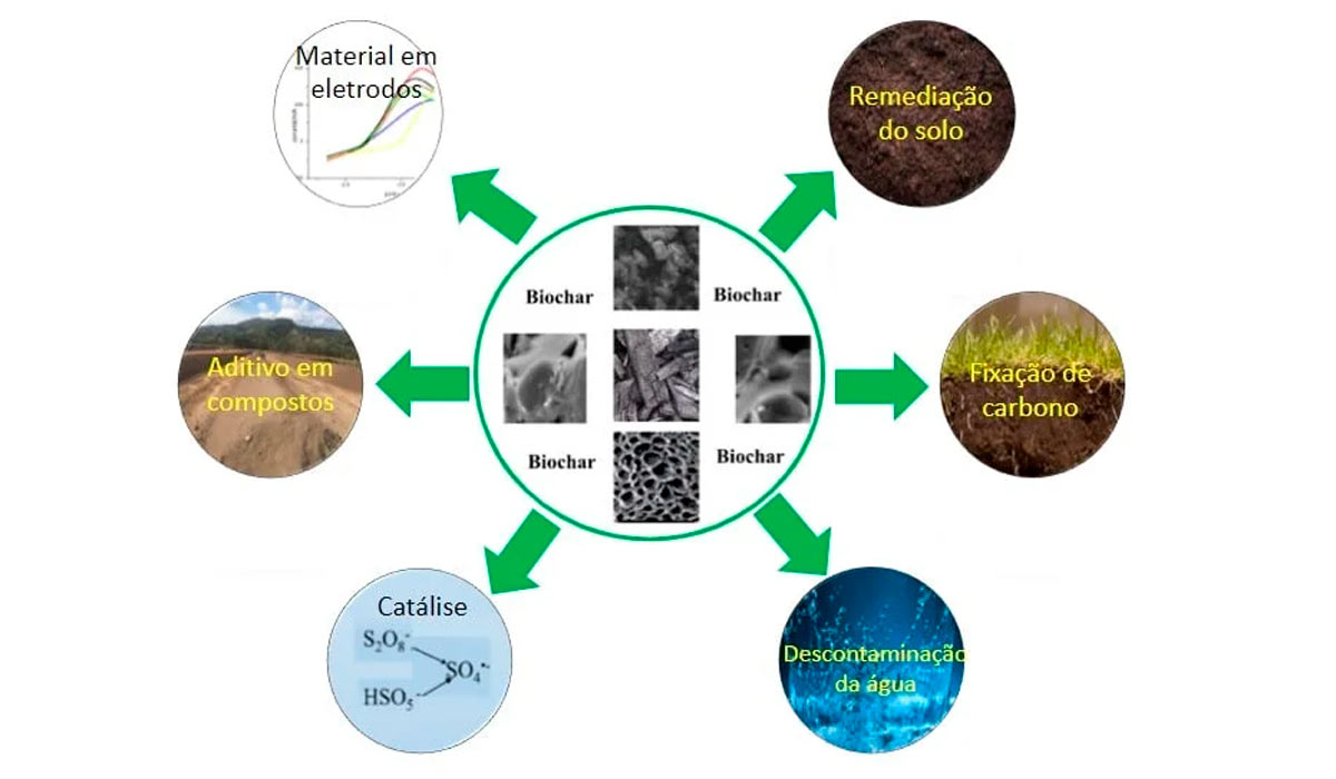 Possíveis utilizações do biochar - Fonte: Adaptado de Wang & Wang, 2019