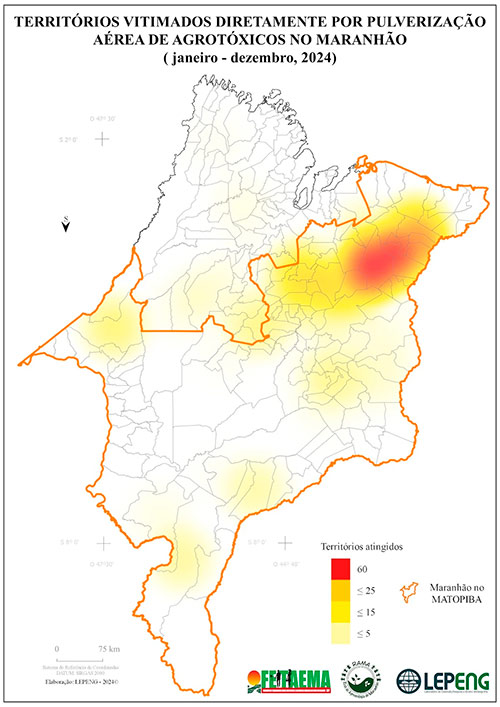 Mapa dos territórios vitimados diretamente por pulverização aérea de agrotóxicos no maranhão