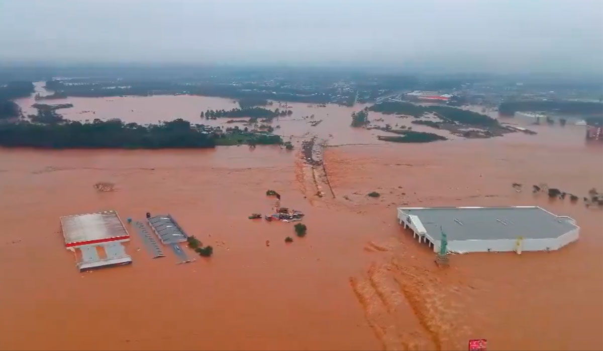 Imagem do município de Lajeado (RS) inundado nas chuvas de 2024