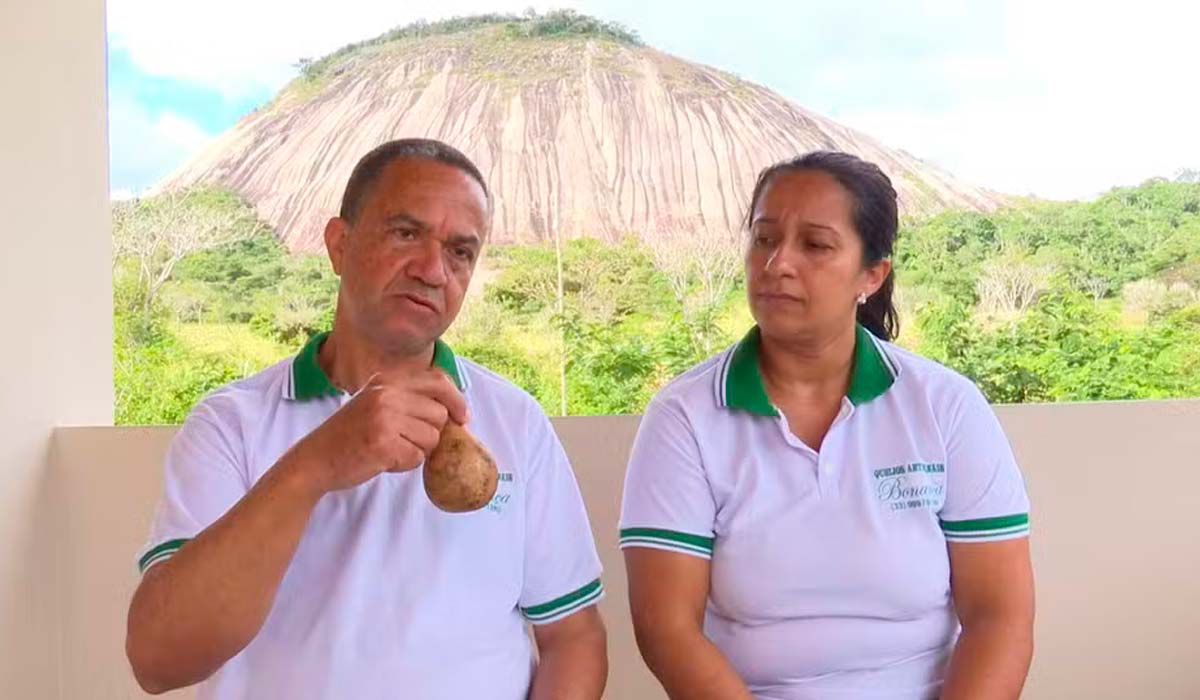 O casal José Valério de Souza Filho e Paloma Barbosa Ferreira Souza está entre as famílias que produzem o queijo cabacinha no Vale do Jequitinhonha — Foto: Emater-MG