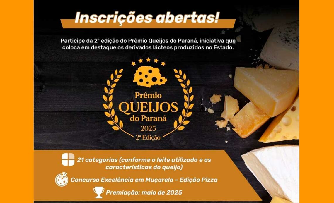 Inscrições abertas para o Prêmio Queijos do Paraná 2025