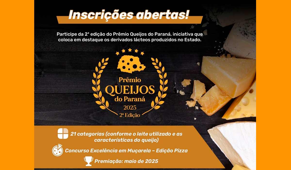 Inscrições abertas para o Prêmio Queijos do Paraná 2025