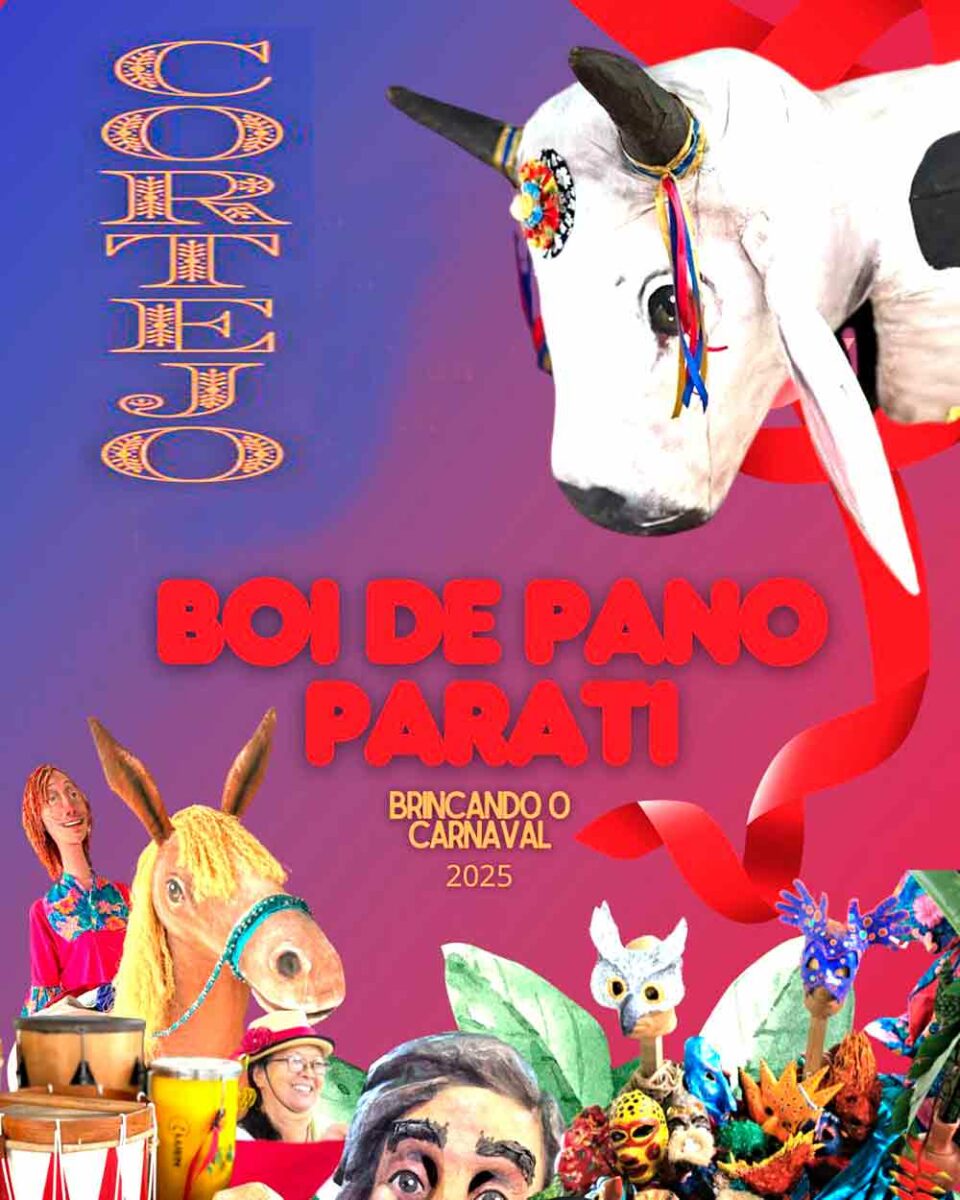 A chamada para o pré-carnaval de Paraty com o boi de pano